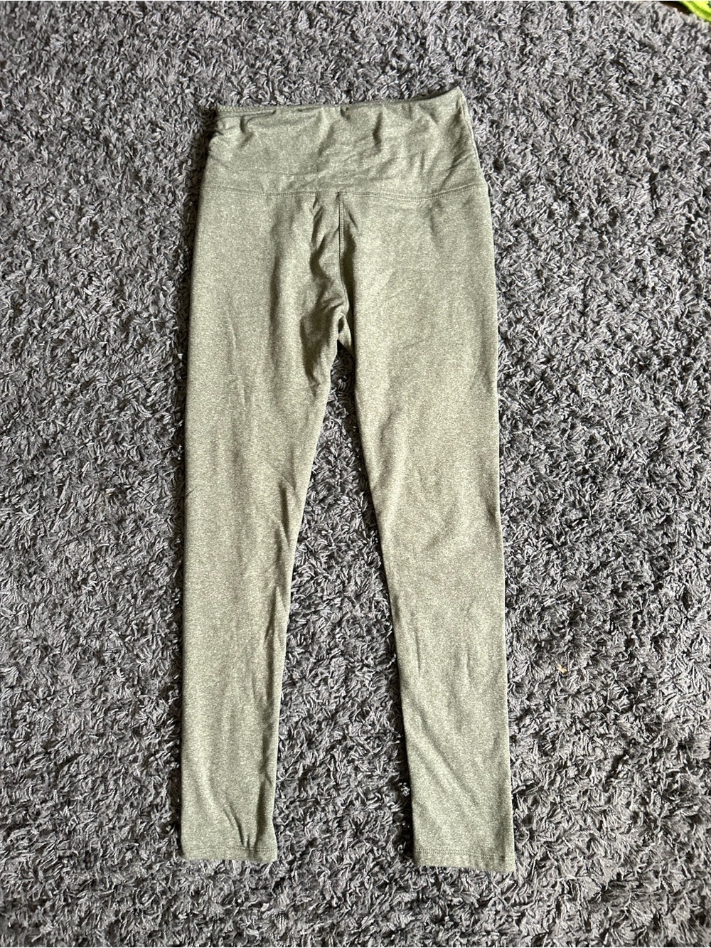 High-Waist Metallic Olive Green Leggings for Women